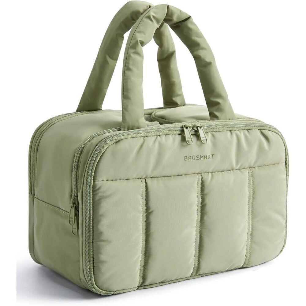 Women's E-green Puffy Lightweight Cosmetic Makeup Bag Organizer With Handle